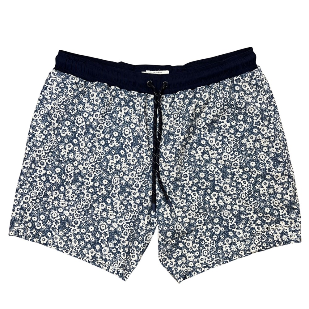 Ben Sherman Mens Floral‎ Swim Trunks Navy Blue White Stretch Board Shorts XL